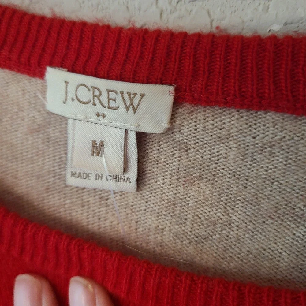 J. Crew Womens Elbow Patch Wool Blend Red/Tan Crew‎ Neck Pullover Size M